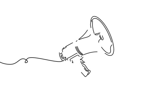 Animation of line drawing of megaphone symbolizing freedom of speech.