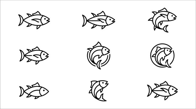 Black and white fish line drawings.