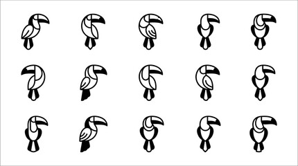 Collection of black toucan bird silhouettes. © mas