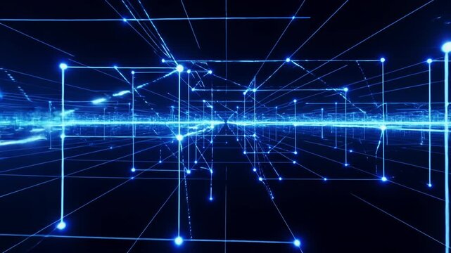 Abstract Blue Light Grid with Digital Connections on Dark Background