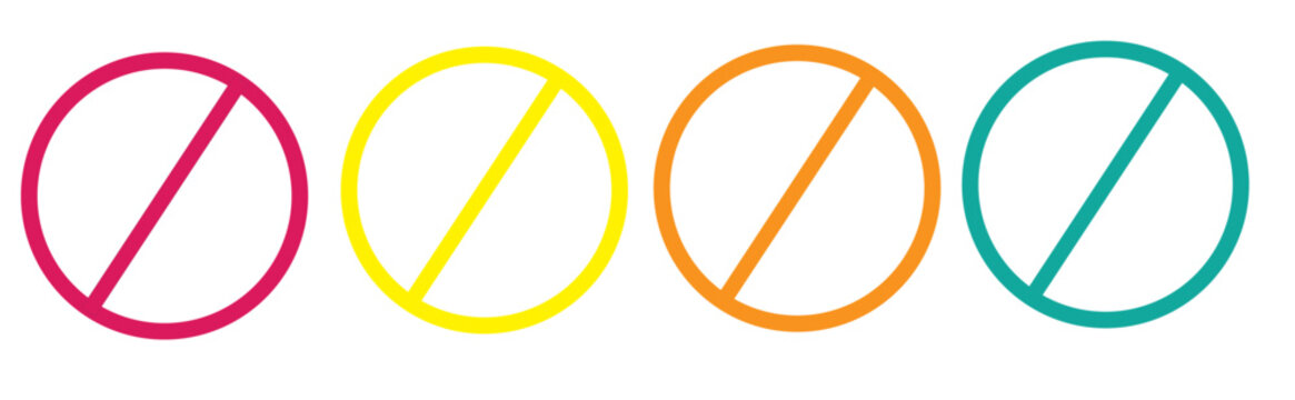 Prohibition symbols in a row represent restrictions and warnings with vibrant colors.