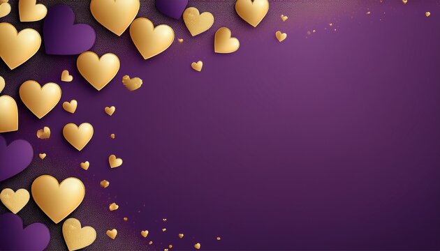 purple background decorated with golden hearts in corner