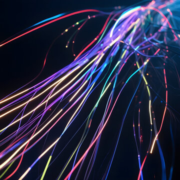 Glowing fiber optic strands technology background