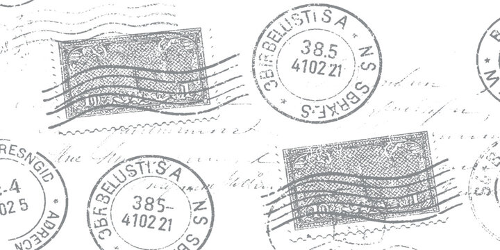 Vintage postage stamps graphic illustration with stamp collection postal history black and white illustration collectible philately envelope postmark cancelled historical background