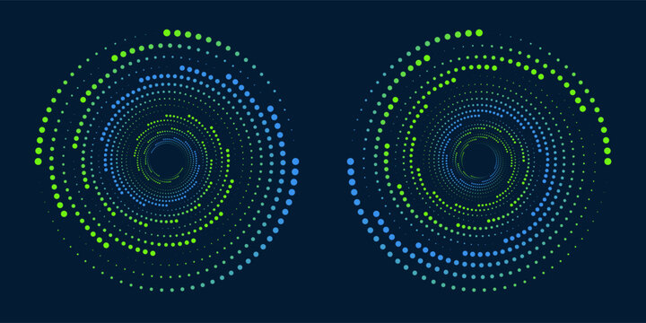 Twisted colored spiral. Curved wireframe tunnel. Vector technology logo element.