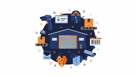Fototapeta premium Warehouse Logistics and Supply Chain Management Flat Illustration for Distribution and Inventory Control