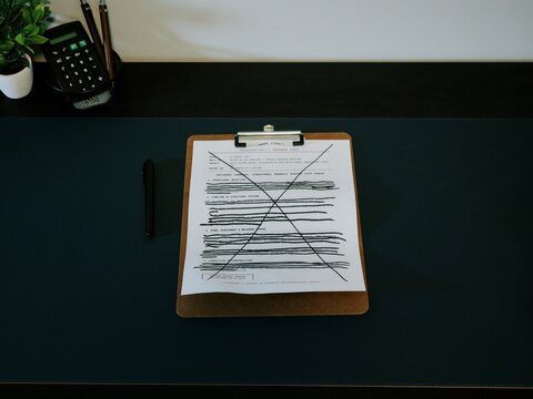 Concept - Government military documents marked Top Secret or Classified featuring lines of text blacked out with heavy ink marker edited redactions