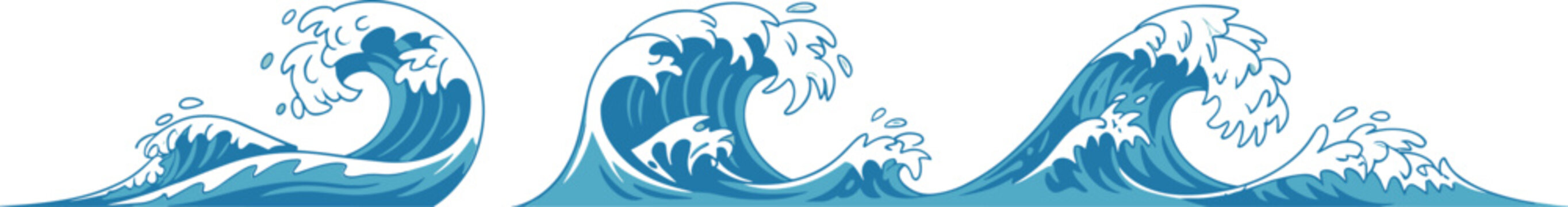 Ocean wave collection set, blue sea surf splash vector illustration isolated nautical design elements bundle