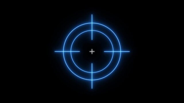 Glowing neon light target icon animation. Military training, Military target icon animation on black background. Crosshair, gun aim, sniper target concept-4k black background icon animation