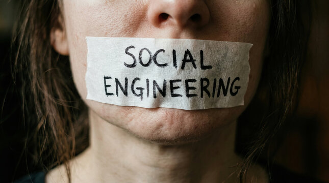 Social engineering tape mouth covered close up face person with tape conceptual image privacy protection silenced person security warning human face expressionless face communication barrier