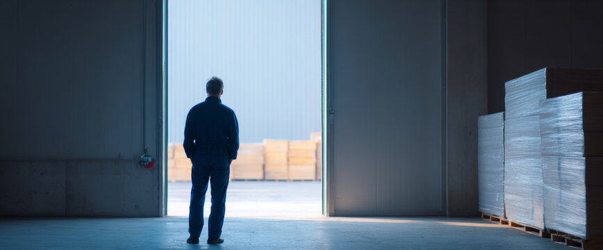 Man standing in warehouse doorway