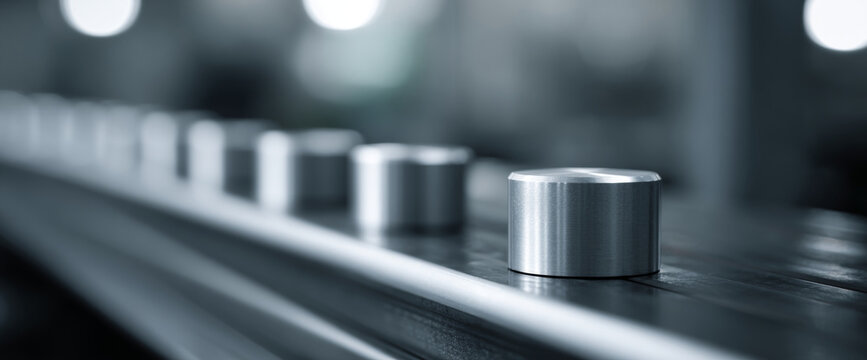 Metallic control knobs on industrial panel