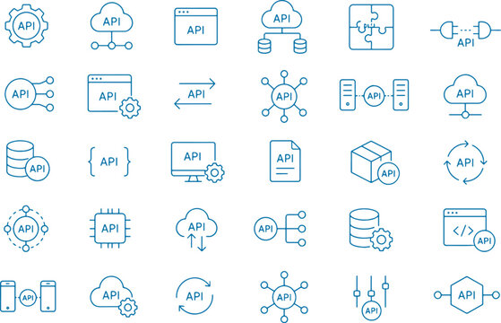 API Integration Icon Set Minimalist Line Art Vector System Connection Data Exchange Icons