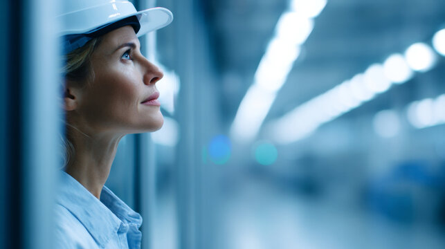 Female engineer wearing hard hat indoors