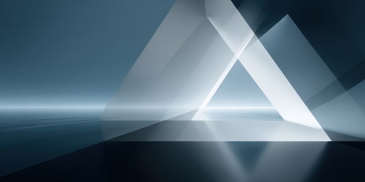 Futuristic Corporate Glass Geometric Interior with Water Horizon Background