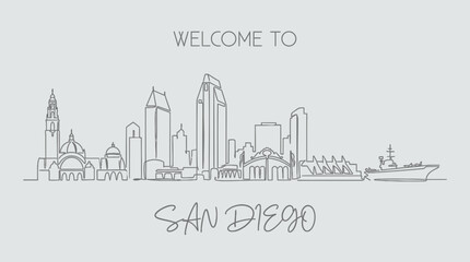 Fototapeta premium San Diego Skyline Illustration: Geometric Cityscape, Travel Art