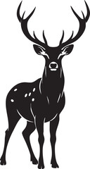 Fototapeta premium A black silhouette of a deer with large antlers standing proudly