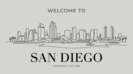 Fototapeta premium San Diego Skyline Illustration: Minimalist Cityscape Graphic