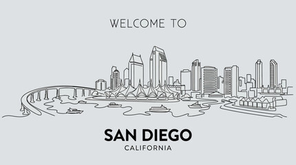 Fototapeta premium San Diego Skyline Illustration - Modern Cityscape Graphic
