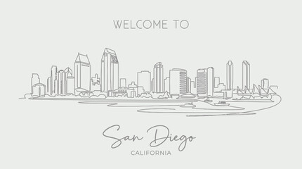 Naklejka premium San Diego California Skyline Line Art Illustration