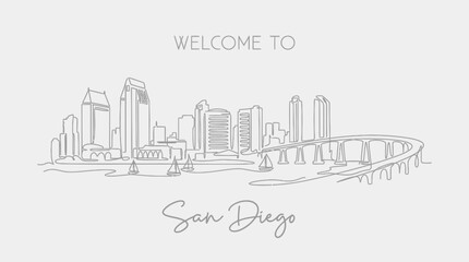 Fototapeta premium San Diego Skyline Illustration - Modern Cityscape - Linear Art