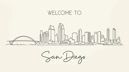Fototapeta premium San Diego Cityscape Line Art Welcome Card