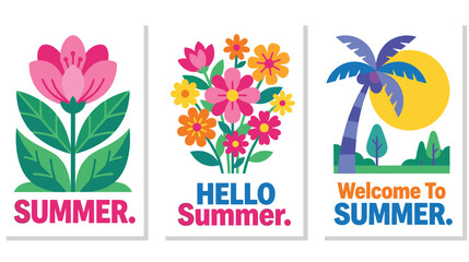 Summer greetings with floral designs and tropical palm tree. © SABIKUNNAHAR