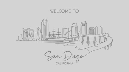 Naklejka premium San Diego California Skyline Line Art Illustration