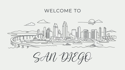 Naklejka premium San Diego Skyline | Welcome Cityscape Illustration