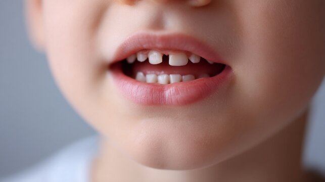 Child's smiling face with emerging gaps between teeth
