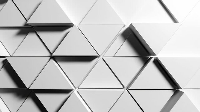 Geometric patterned surface featuring tessellated triangular facets creating a dynamic interplay of light and shadow with a sense of depth and dimension across the entire frame