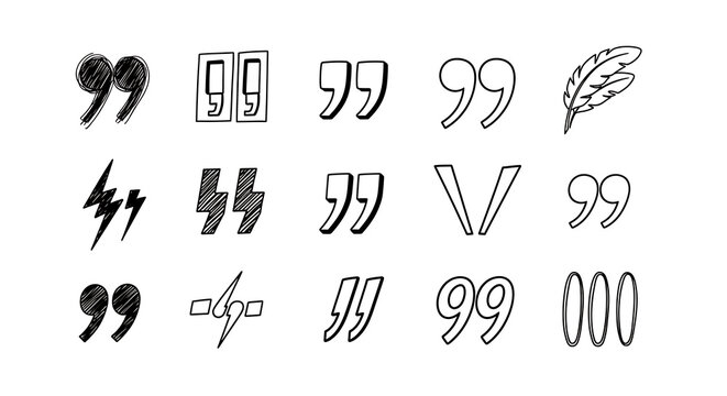 Set of various quotation mark styles and decorative punctuation symbols with quotation punctuation typography dialogue literary illustration collection