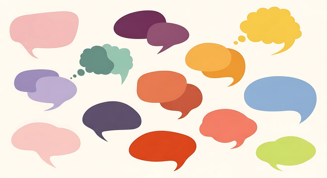 Collection of colorful speech bubbles and thought clouds for communication and conversation with speechbubbles thoughtclouds conversation communication dialogue colorful graphics thinking
