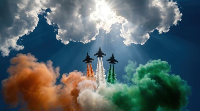Indian Air Force Jets with Tricolor Smoke in Sky