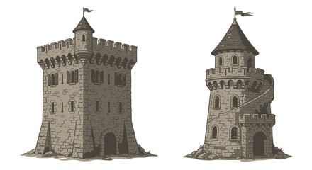 medieval castle towers illustration on white background © Anupom