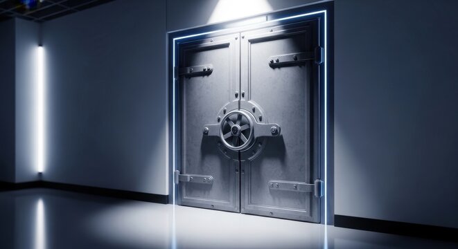 Heavy-duty security interlocking vault door with manual dial and illuminated frame