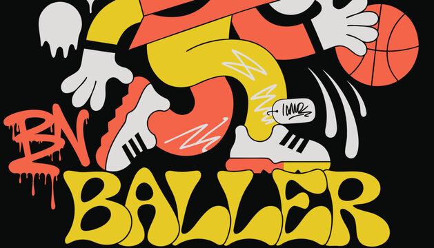 Graffiti basketball player, baller typography, urban sports illustration, vector graphic