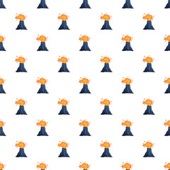 Fototapeta premium Volcanoes erupting with lava and smoke forming a seamless pattern