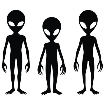 Three black alien silhouettes standing