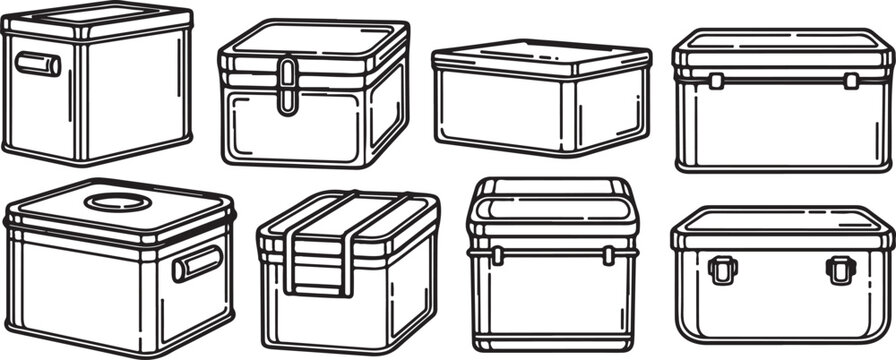 Flat design collection of eight gray cardboard boxes with flaps open Vector