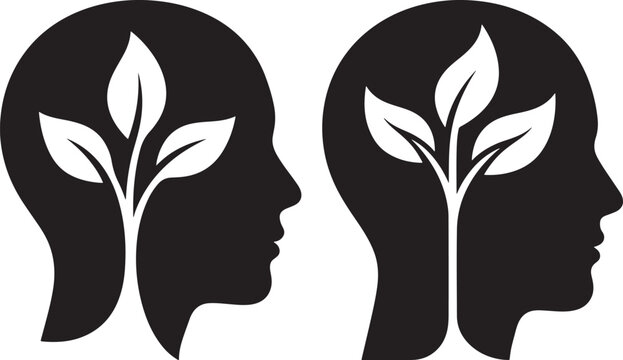 Two head silhouettes with growing plant inside growth mindset personal growth self improvement growth and development