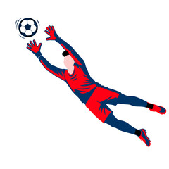 Soccer player diving in air stopping goal save action Vector and PNG © Norgon