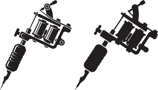 Two black silhouette tattoo machines with tattoo machine tattoo gun body art black and white piercing equipment