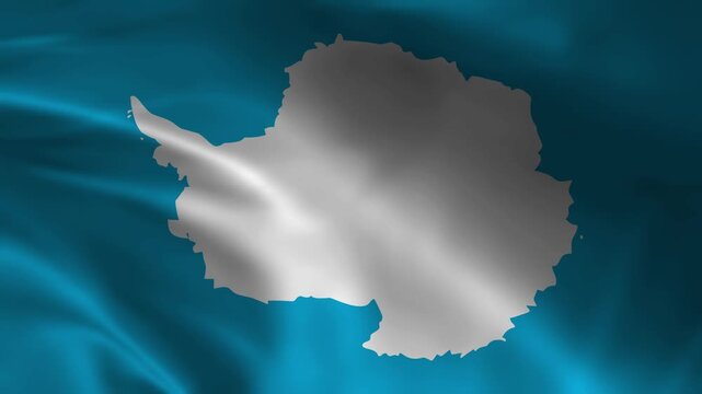 Antarctica Flag Waving in Wind: Realistic 3D Animation of the True South Map Symbol, Seamless Loop Video for South Pole Science, Climate Change, Global Warming, Travel, and Arctic Research Concepts