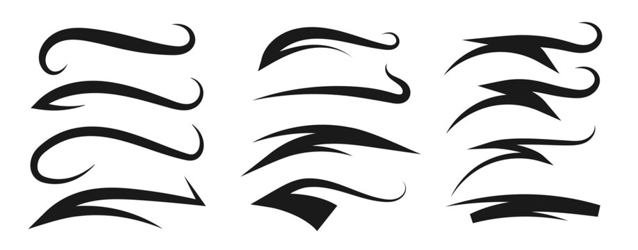 Swoosh baseball text and tail underline swash with logo font vector. Swish sport basketball and decoration retro curve with vintage alphabet wave. Swirl swoosh sign and calligraphic tail shape.
