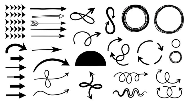 Mega pack of hand drawn sketchy arrows and circular graphic elements for presentation design flowcharts and creative annotation directional symbols with direction collection pointers elements