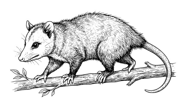 Common opossum hand drawn sketch vector animal illustration
