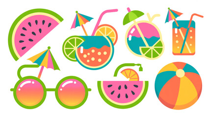 Set of fresh summer fruits and vegetables icons in flat design Vector © jayeda