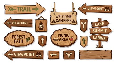 wooden trail signs and directional arrows vector illustration © Anupom