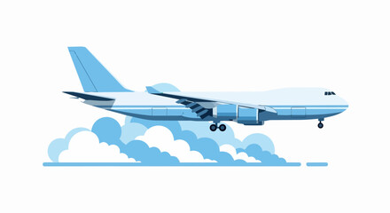 Fototapeta premium Large Commercial Airplane Flying Above Clouds Flat Vector Illustration Isolated on White Background